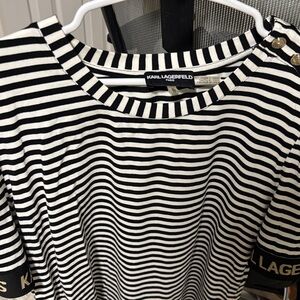 Karl Lagerfeld Monochrome Striped Short Sleeve Top